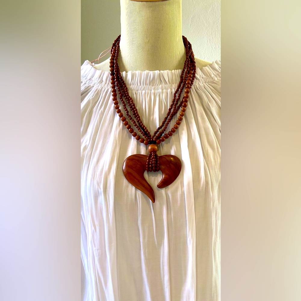 Vintage Wood Heart Beaded Necklace